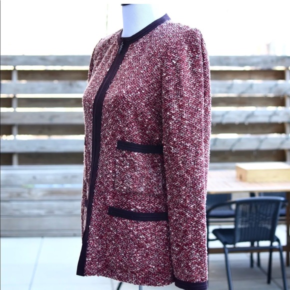 St John Collection Claret Red Tweed Boucle Jacket - Picture 2 of 8
